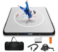 Inflatable Wrestling Mat, 3 x 3 m x 15 cm Thick, Jiu Jitsu Mats, PVC Landing Training Mat, Foldable for Home, Gym, BJJ, MMA, Martial Arts, Boxing, Grappling and Judo (Grey-Black)
