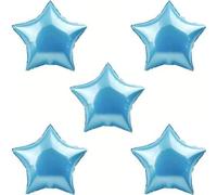Inflate Decorate 18 inch Large Star Balloons Foil Baloons Helium or Air, 5 PACK (5pc Light blue Stars)