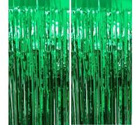 Inflate Decorate Ltd. 2pc 3.2ft x 6.5ft, Tinsel Foil Fringe Curtains Streamers Backdrop for Birthday Graduation Wedding Engagement Bridal Shower Bachelorette Holiday Party Decoration (Green)