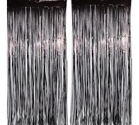Inflate Decorate Ltd. 2pc 3.2ft x 6.5ft, Tinsel Foil Fringe Curtains Streamers Backdrop for Birthday Graduation Wedding Engagement Bridal Shower Bachelorette Holiday Party Decoration (Black)