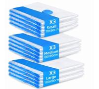 Inflate Decorate Ltd. Vacuum Storage Bags, Space Saver with Double Zip and Valve, for Clothes, Duvets, Bedding, Travel, Reusable Compression (3xSmall,3xMedium,3xLarge)