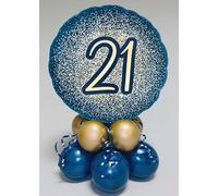 Inflated 21st Birthday Navy Blue and Gold Glitter Confetti Table Centrepiece Decoration 53cm