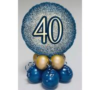 Inflated 40th Birthday Navy Blue and Gold Glitter Confetti Table Centrepiece Decoration 53cm