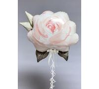 Inflated Large Pastel Pink Rose Flower Helium Balloon on Weight with Bow Bouquet Gift