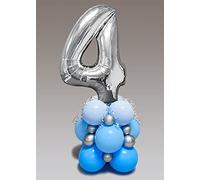 Inflated Luxe Pastel Blue and Silver Number 4 Balloon Centrepiece Stack 4th Birthday Decoration 125cm