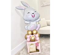 Inflated Luxe Pink Easter Bunny Rabbit Treat Box with Balloon Topper Centrepice Gift Box 138cm