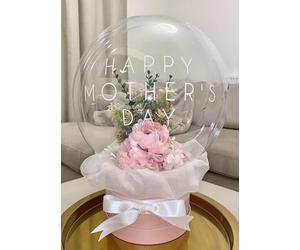 Inflated Luxe Pink Floral Happy Mothers Day Bubble Balloon Hat Box Centrepiece Decoration Gift 45cm