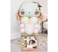 Inflated Pink Cream Easter Treat Box with Bunny Balloon Topper Centrepice Gift Box Decoration 88cm