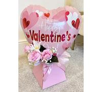 Inflated Pink Valentines Day Heart with Flowers Bouquet Box Balloon Centrepiece Decoration Gift 50cm