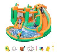 INFLATEFLY Inflatable Bounce House for Kids with Double Slide, 7 in 1 with 750W Blower, Jumping, Water Gun, Splash Pool, Climbing Wall, Basketball Hoop, Ring-toss for Kids Indoor Outdoor Backyard