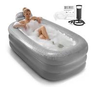 Inflatoast Inflatable Bath Adult, Home SPA & Hot Tub, Indoor | Large light grey, l58x95x45 cm, manual pump, drain hose, built-in backrest & bottom, foldable for storage