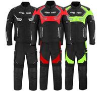 Inflori Motorcycle Suit - Men's All Weather Waterproof Motorbike Jacket & Trouser Set with Removable Armor (Red, S 36 Chest/ 30 Waist)