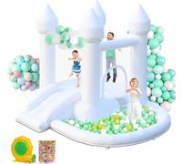 Infltable Bounce House Castle with Slide, White Jumper Bouncy Castle with Ball Pit Wedding Castle for Party Backyard for Kids, with 370W Air Blower