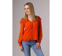 Influence Women's Lace Semi-Sheer Long Sleeve Ruffled V-Neck Blouse in Orange | Size: 12 Influence Orange 12