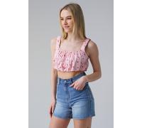 Influence Women's Sleeveless Shirred Square Neck Strappy Cropped Top in Pink | Size: 12 Influence Pink 12