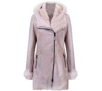 Infnity Leather Women's Off-White Frost Grey Hooded Suede Merino Shearling Sheepskin Jacket XL