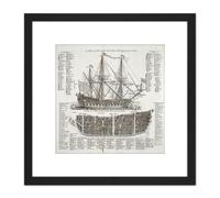 Information Diagram Warship First Third Rate 1728 Navy Naval 8X8 Inch Square Wooden Framed Wall Art Print Picture with Mount Artery8 Black One Size