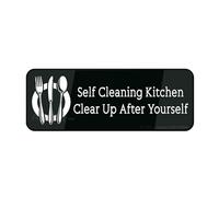 Informative Metal Tin Plastic Sign Fancy Self-Cleaning Kitchen Clear Up After Yourself Vector Sign Kitchen Signs Self Adhesive Use For Office/Business Easy To Apply 4×16 Inch