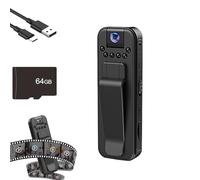 Infrared Night Vision Portable Recorder, 1080P Wearable Mini Body Camera Video Recorder, with 180° Rotatable Lens, for Cycling, Sports, Travel & Outdoor Activities (with 64GB)