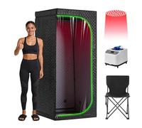 Infrared Steam Sauna Tent for Home with Transparent Door, 3L Fast Heating Steamer, Red Light Therapy, 9 Heat Levels & 60 Min Timer, 5-Layer Insulated Portable Indoor Sauna with Chair (Black)
