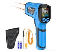 Infrared Thermometer MESTEK Digital Laser Thermometer High Temp IR Pyrometer -40~1600°C (-40℉~2912℉) Temperature Gun with K-probe, 50:1 D:S, Adjustable Emissivity Alarm for Pizza Oven Industrial