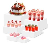 Infreecs 6Pcs Buffet Risers, 3/4/5/6/7/8in Acrylic Display Box White, Hollow Bottom Acrylic Food Display Stands, Reusable Dessert Table Display Set for Catering Dessert Jewelry Collectibles
