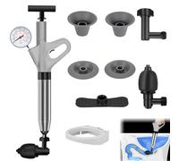 Infreecs Toilet Plunger, High Pressure Toilet Unblocker Heavy Duty, Plunger Sink Unblocker with Visual Barometer & 5 Replaceable Heads, Unblocker Tools for Unblocking Toilets Bathtub Floor Drain
