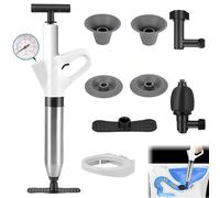 Infreecs Toilet Unblocker, Toilet Plunger Heavy Duty with 5 Replaceable Heads, High Pressure Plunger Sink Unblocker with Visual Barometer, Unblocker Tools for Unblocking Toilets Bathtub Floor Drain