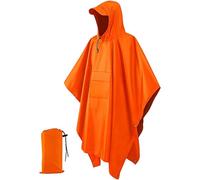 Infreecs Waterproof Rain Cape Raincoat, Rain Poncho for Outdoor Camping Military Cycling Traveling, Hooded Rainwear with Emergency Grommet Corners for Shelter Use Orange