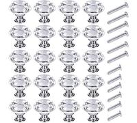 InFreesh 20Pcs Crystal Door Knob, 30mm Diamond Drawer Handles and Knobs with Screws for Home Kitchen Office Furniture, Bedside Cabinet, Dresser, cupboards, wardrobes (Silver+)
