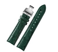 INFRI 18mm 20mm 22mm Bamboo Pattern soft cowhide Strap Men Butterfly Buckle Ostrich leather Green Watchband Bracelet(D silver Folding,22mm)