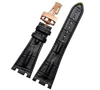 INFRI Crocodile Leather Folding Buckle 28mm Watchband For AP 15703 26470SO Royal Oak Offshore Men Crocodile Sports Watch Strap(Black-rosegold)