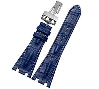 INFRI Crocodile Leather Folding Buckle 28mm Watchband For AP 15703 26470SO Royal Oak Offshore Men Crocodile Sports Watch Strap(Blue-silver)