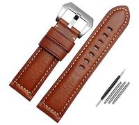 INFRI Leather Watch Band For Men, Suitable For Panerai Seiko Citizen Jeep Italian Leather Watch Chain 22mm 24mm 26mm WatchBands(Brown Silver,26mm)