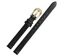 INFRI Lizard print cowhide leather watchband for ladies replacement watch white red Ultra-thin strap 6 8 10 12 14 16mm(Black gold buckle,6mm)