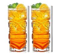 INFTYLE Clear Tiki Glasses Set of 2-14 oz Modern Bar Tiki Cocktail Glasses Perfect for Exotic Cocktails,Mai Tai, Hawaiian Style Cocktails, Tropical Island Drinksware Set(Clear-2)