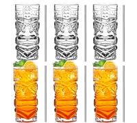 INFTYLE Clear Tiki Glasses Set of 6-14 oz Modern Bar Tiki Cocktail Glasses Perfect for Exotic Cocktails,Mai Tai, Hawaiian Style Cocktails, Tropical Island Drinksware Set (TKGlass-6)