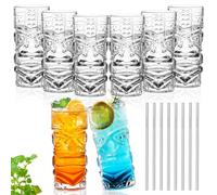 INFTYLE Plastic Tiki Cups 18 oz, Clear Tiki Glasses Modern Bar Tiki Mug Hawaiian Party Drinking Tumblers for Cocktails, Lemonade, Mixed Drinks, Picnic, Restaurant Supplies (8)