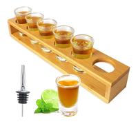 INFTYLE Shot Glasses Set of 6 Shot Glass 1oz/30ml Tray Holder Bulk Cups Thick Base with Serving Stand Organizer for Tequila Whiskey Brandy Vodka Rum Party Bar Spirit Tasting