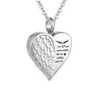 InfuMemo Cremation Heart Urn Necklace Ashes Jewelry for Women Men Angel Wing Urn Locket Ashes with Mini Keepsake Memorial Jewelry - Your Wings were ready But my Heart was not