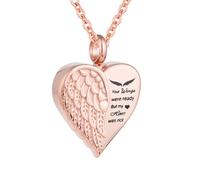 InfuMemo Cremation Heart Urn Necklace Ashes Jewelry for Women Men Angel Wing Urn Locket Ashes with Mini Keepsake Memorial Jewelry - Your Wings were ready But my Heart was not