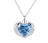 InfuMemo Cremation Jewelry Angel Wing Heart Urn Pendant Necklaces for Women Crystal Heart Urn Necklace with Mini Keepsake Urn Memorial Ash Jewelry