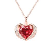 InfuMemo Cremation Jewelry Angel Wing Heart Urn Pendant Necklaces for Women Crystal Heart Urn Necklace with Mini Keepsake Urn Memorial Ash Jewelry