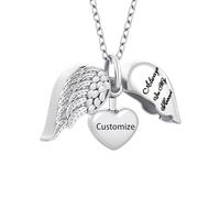InfuMemo Customize Urn Necklace - Angel Wing Heart Cremation Jewelry for Ashes Pendant - Always In My Heart - For Women Men Personalized Necklaces Engraved Names