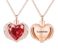 InfuMemo Customize Urn Necklace - Cremation Jewelry Angel Wing Heart Urn Pendant for Women Crystal Heart For Women Personalized Necklaces Engraved Names