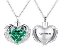 InfuMemo Customize Urn Necklace - Cremation Jewelry Angel Wing Heart Urn Pendant for Women Crystal Heart For Women Personalized Necklaces Engraved Names