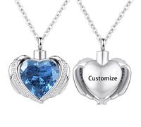 InfuMemo Customize Urn Necklace - Cremation Jewelry Angel Wing Heart Urn Pendant for Women Crystal Heart For Women Personalized Necklaces Engraved Names