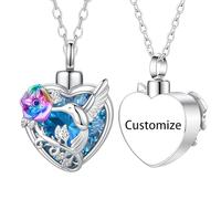 InfuMemo Customize Urn Necklace - Hummingbird Crystal Heart Cremation Jewelry for Ashes Pendant Urn Memorial Ashes Jewelry of Loved One Personalized Engraved Names