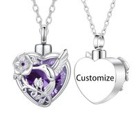 InfuMemo Customize Urn Necklace - Hummingbird Crystal Heart Cremation Jewelry for Ashes Pendant Urn Memorial Ashes Jewelry of Loved One Personalized Engraved Names