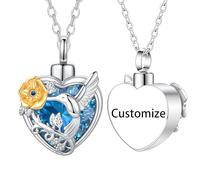 InfuMemo Customize Urn Necklace - Hummingbird Crystal Heart Cremation Jewelry for Ashes Pendant Urn Memorial Ashes Jewelry of Loved One Personalized Engraved Names